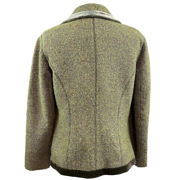 Provence d'Amour Wool Blend Tweed Velvet Trim Buttoned Coat Jacket Green Small - Picture 2 of 8